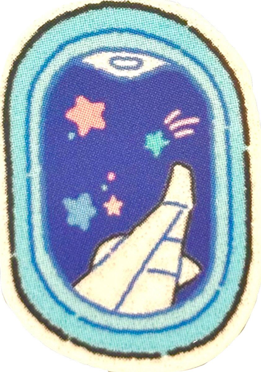 sticker of a pastel coloured drawing of an airplane window